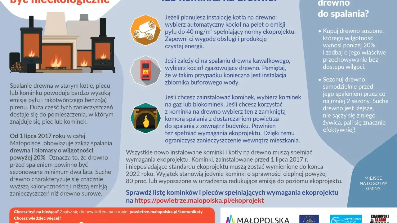 Jakie drewno do kominka? Tylko suche, sezonowane minimum 2 lata. Unikaj wilgotnego, bo emituje więcej zanieczyszczeń.