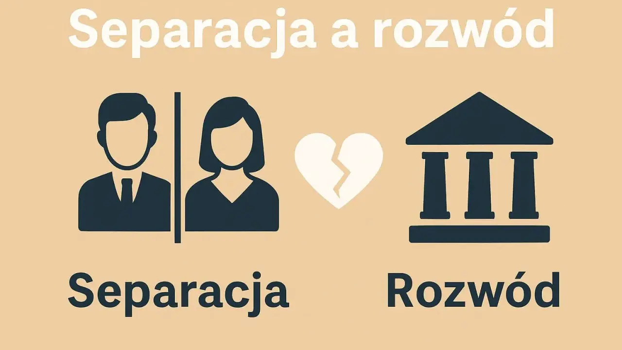 Rozwód czy separacja? Ikony pary, złamanego serca i sądu symbolizują trudne wybory: czy się męczyć dalej, czy podjąć decyzję o rozstaniu.