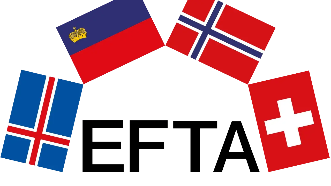 Flagi Islandii, Liechtensteinu, Norwegii i Szwajcarii tworzą łuk. Cztery kraje EFTA w jednym obrazie.