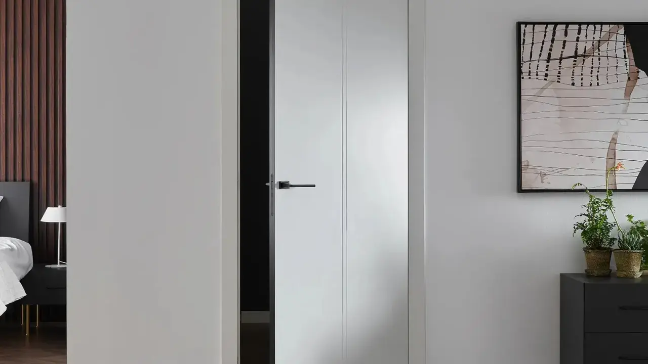 Nowoczesne białe drzwi wewnętrzne aranżacje. Minimalistyczny design, czarna klamka, stylowy dodatek do wnętrza.