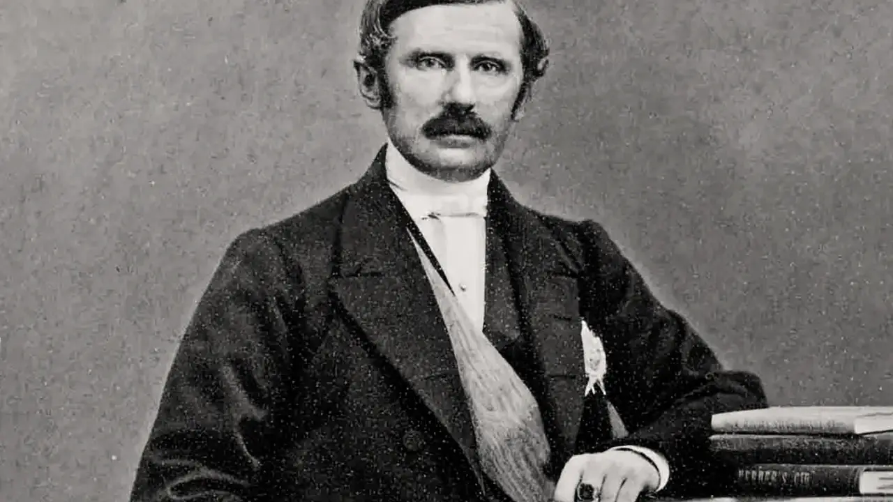 Johan August Gripenstedt, en framstående svensk politiker, porträtterad med mustasch och klädd i mörk kostym.