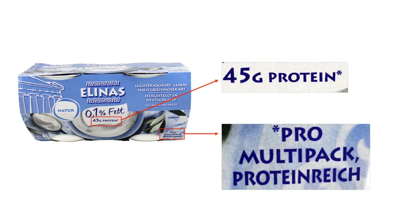 Elinas griechischer Joghurt, 0,1% Fett, 45g Protein pro Packung. Ein gesunder Genuss, proteinreich und lecker.