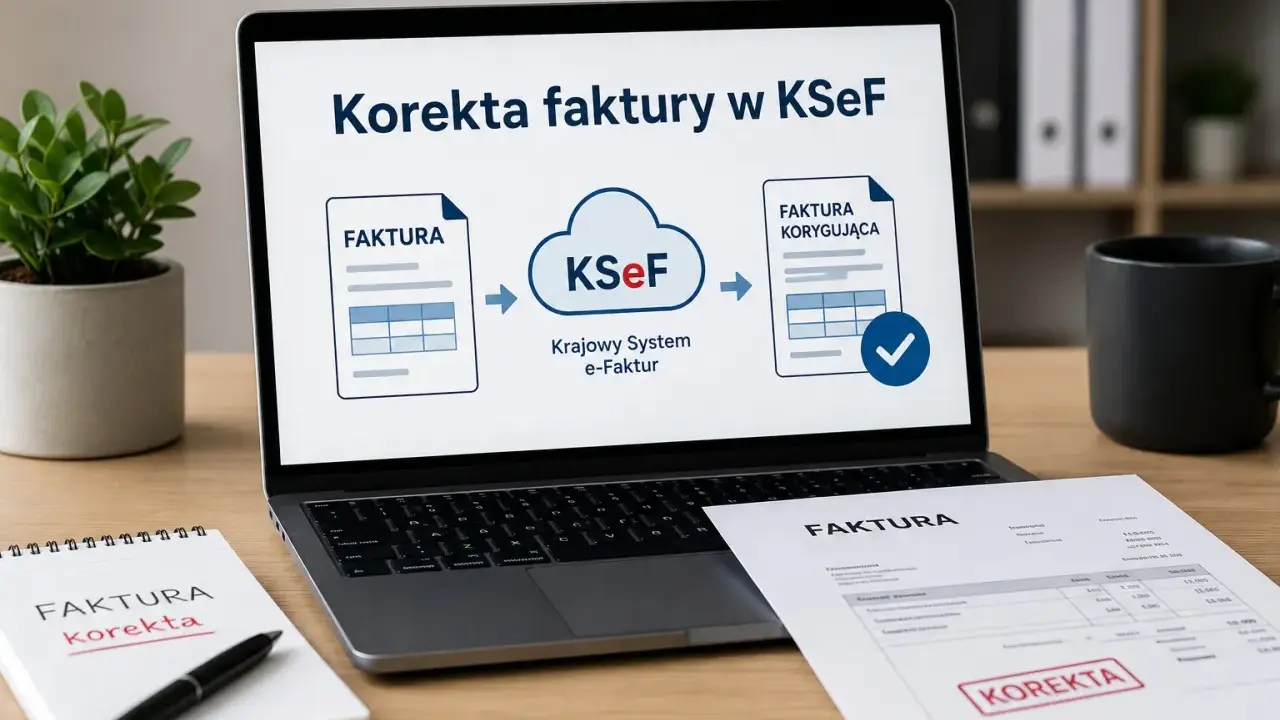 Korekta faktury w KSeF – schemat ilustruje proces wysyłki faktury korygującej do Krajowego Systemu e-Faktur.