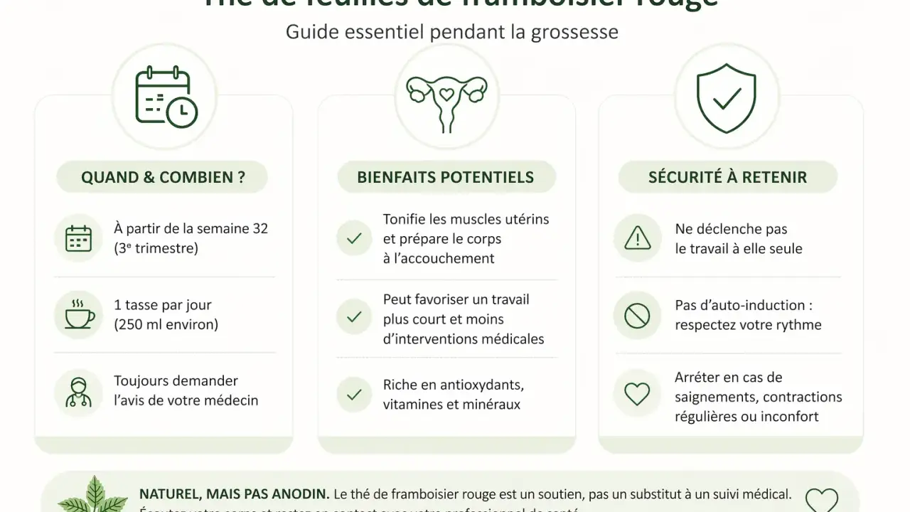 Guide sur le thé de feuilles de framboisier rouge : quand le boire, ses bienfaits potentiels et les précautions à prendre pendant la grossesse.
