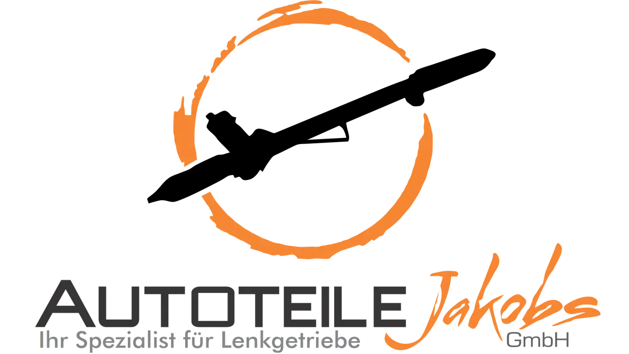 Logo von Jakobs Autoteile: schwarzes Lenkgetriebe in orangem Kreis, darunter Schriftzug.