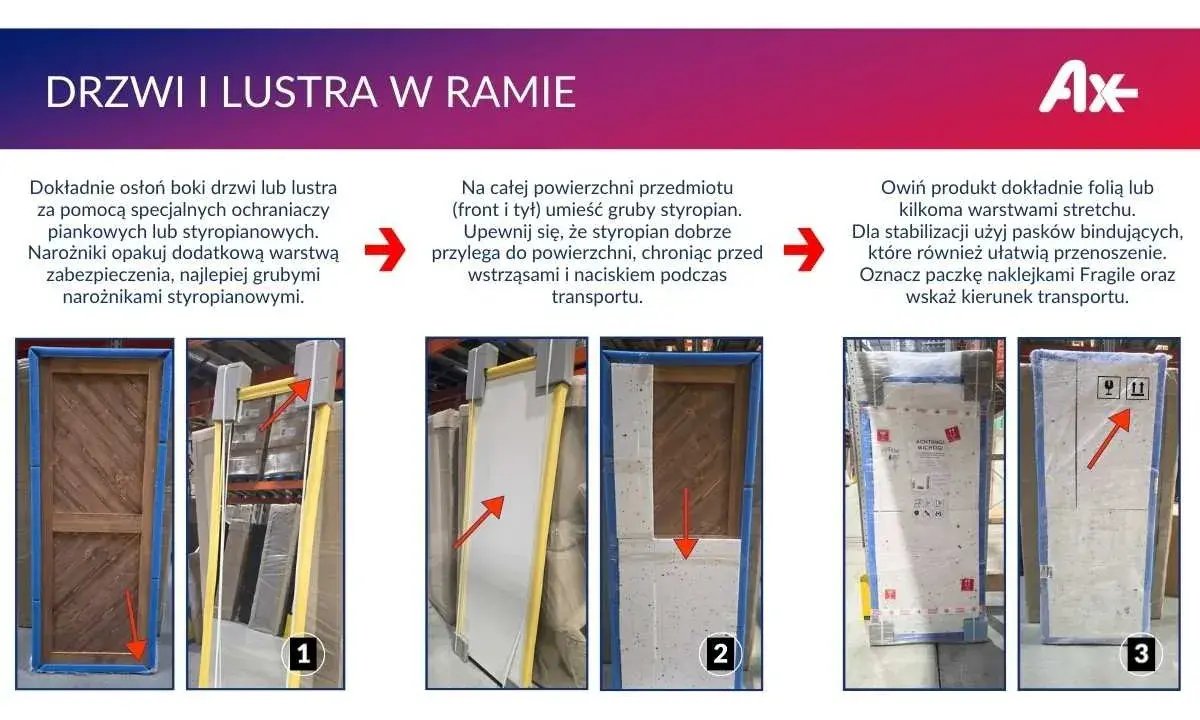 Jak wysłać drzwi samochodowe kurierem? Instrukcja pakowania: zabezpiecz narożniki, dodaj styropian, owiń folią stretch i oznacz.
