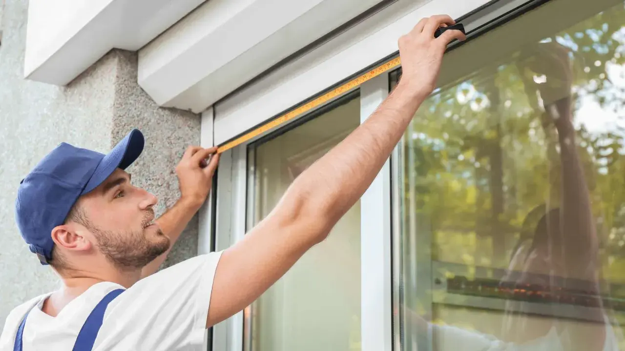 Obrero mide ventana para calcular el precio cambiar ventanas y persianas.