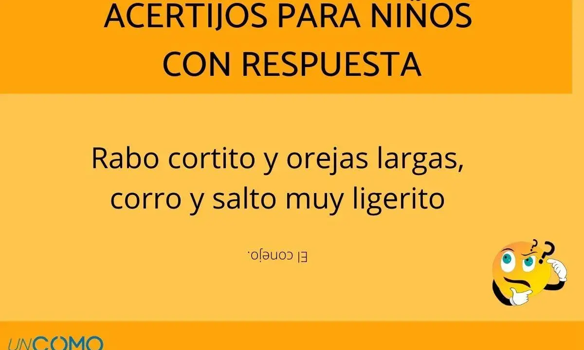 Acertijos para niños de 7 años: "Rabo cortito y orejas largas, corro y salto muy ligerito". ¿Quién soy? El conejo.