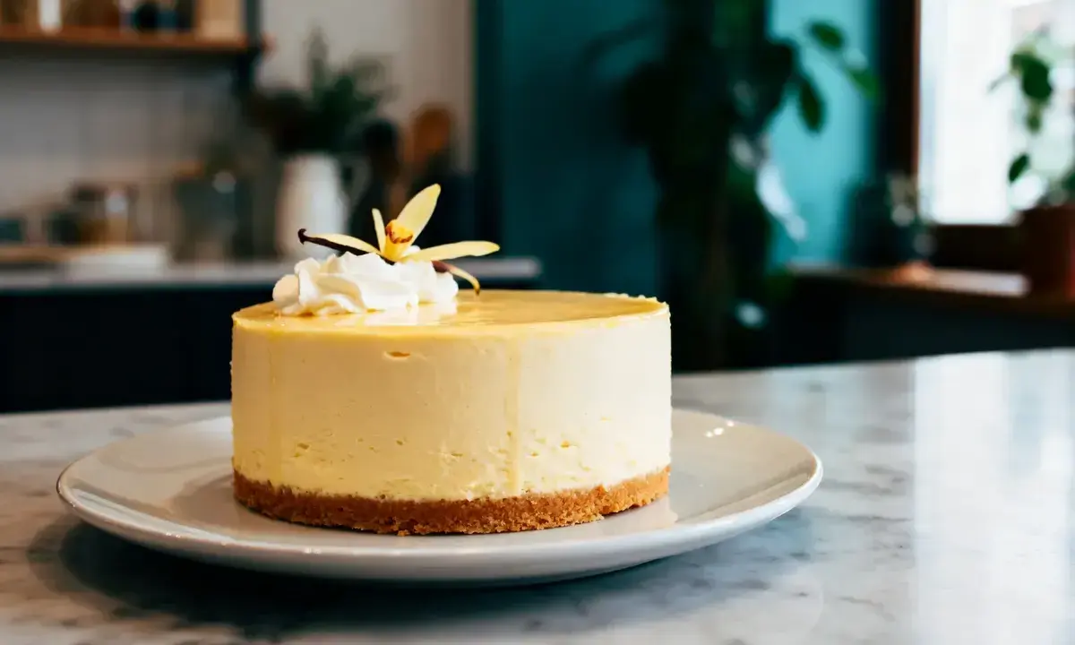 Gâteau crémeux à la vanille, garni de chantilly et d'une fleur. Une idée pour une recette ganache vanille sans chocolat blanc Marmiton.