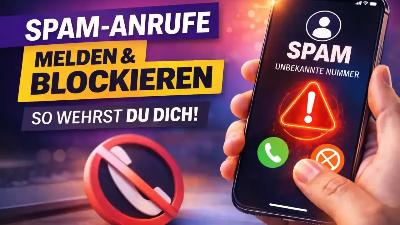 Schutz vor spam-anrufe aktuell: Handy zeigt Warnung für unbekannte Nummer. Ein rotes Verbotsschild für Anrufe symbolisiert das Blockieren.