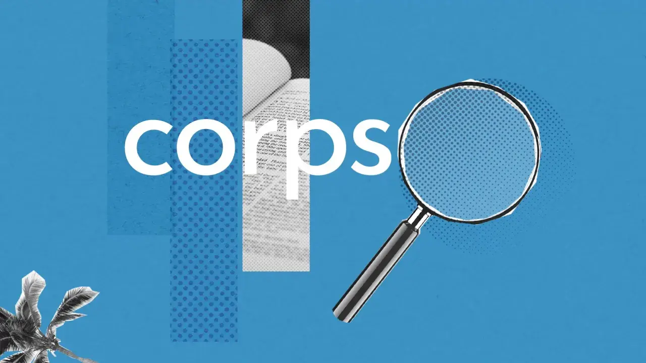 Loupe examinant un livre ouvert, le mot "CORPS" en gros caractères. Un synonyme de "corps" est recherché.