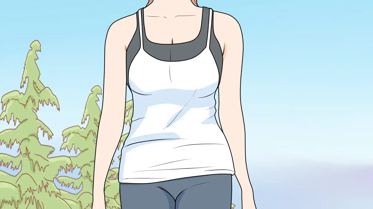 Ragazza sorridente in abbigliamento sportivo, pronta per imparare come correre correttamente tra gli alberi.