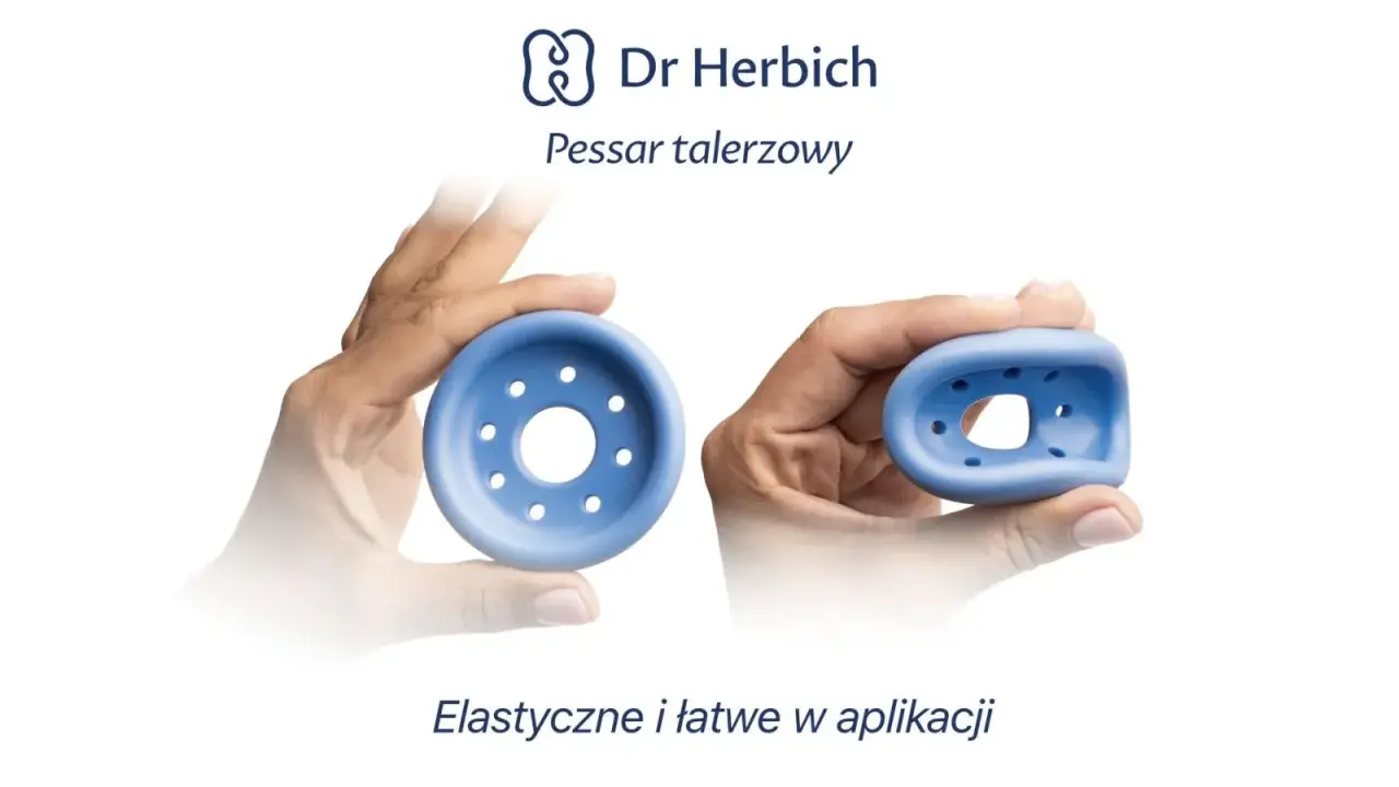 Pessar talerzowy Dr Herbich, elastyczny i łatwy w aplikacji, pomocny przy przepuklinie pęcherza.