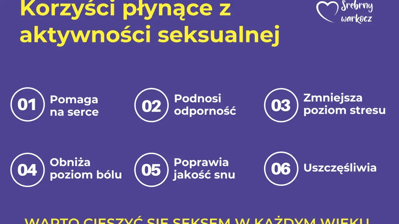 Korzyści z aktywności seksualnej: poprawia serce, odporność, sen, obniża ból, stres. Dużo seksu uszczęśliwia w każdym wieku.