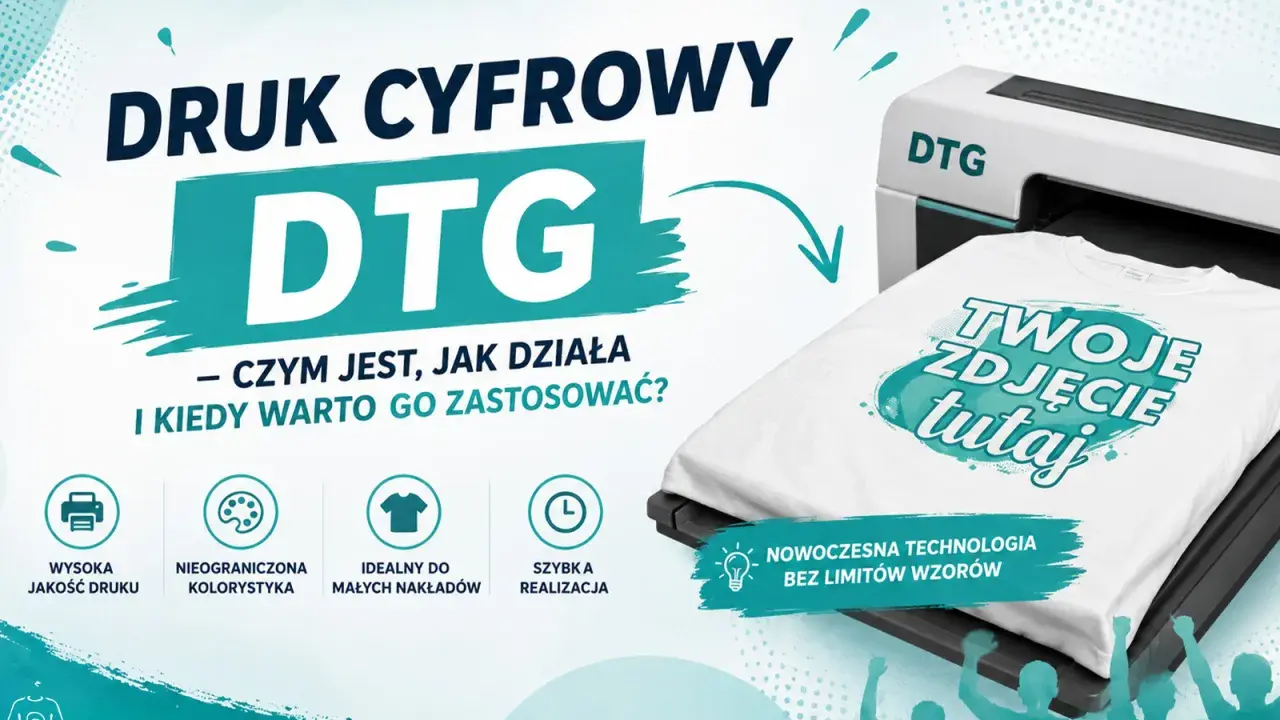 Maszyna cyfrowa DTG drukuje Twoje zdjęcie na koszulce. Nowoczesna technologia bez limitów wzorów.