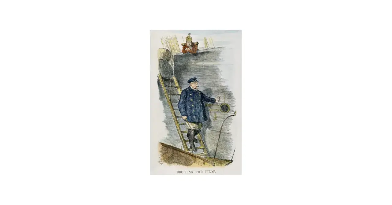 Karikatur "Dropping the Pilot" zeigt Bismarck, der den Lotsen (symbolisiert durch den jungen Kaiser) entlässt. Analyse der politischen Symbolik.