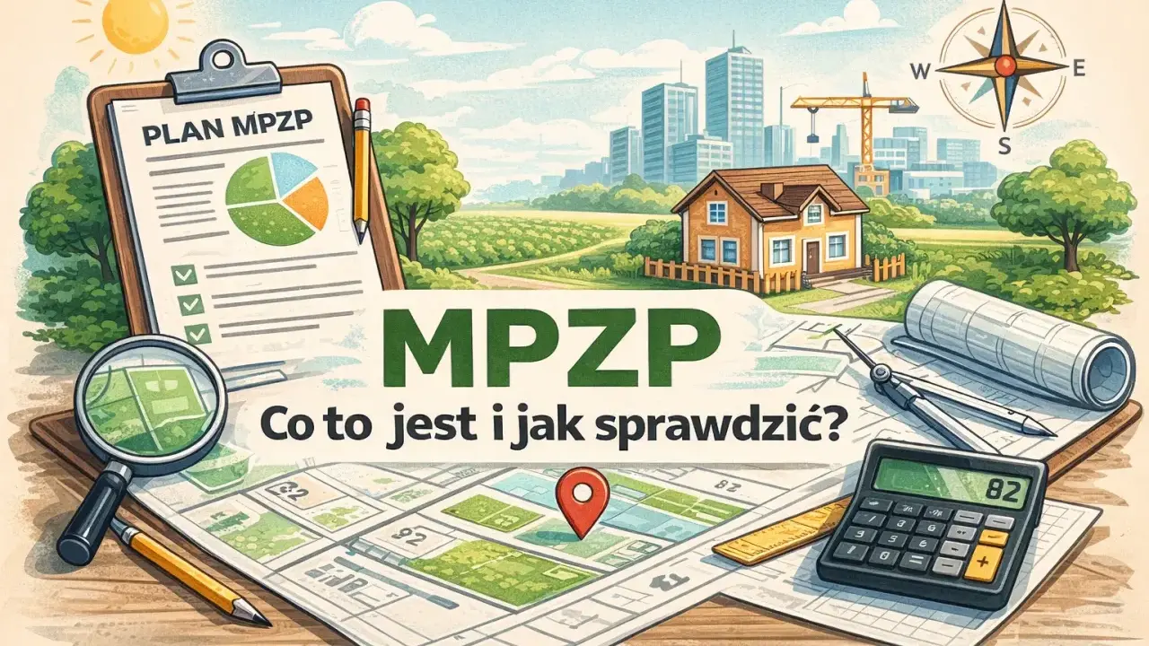 MPZP: co to jest i jak sprawdzić? Plan zagospodarowania przestrzennego, mapa, dom, budowa, lupa, kompas, kalkulator.