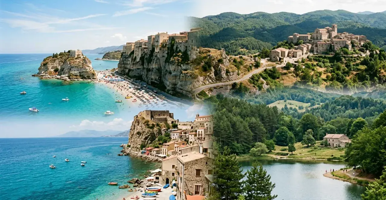 Tropea e borghi montani, due volti della Calabria. Paesaggi marini con spiagge affollate e castelli a picco sul mare, alternati a colline verdi con antichi villaggi e laghi sereni. Posti belli in Calabria che incantano.