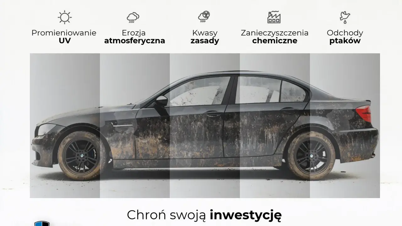 Powłoka ceramiczna chroni auto przed UV, erozją, kwasami, zanieczyszczeniami i ptasimi odchodami. Zabezpiecz swoją inwestycję!