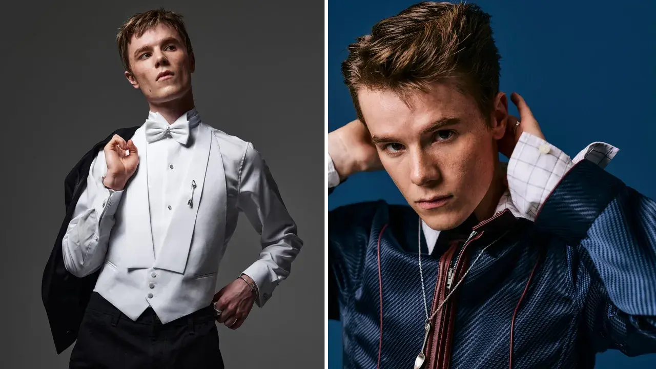 Edvin Ryding i stilfulla kläder, en bild som fångar hans karisma från filmer och tv-program.