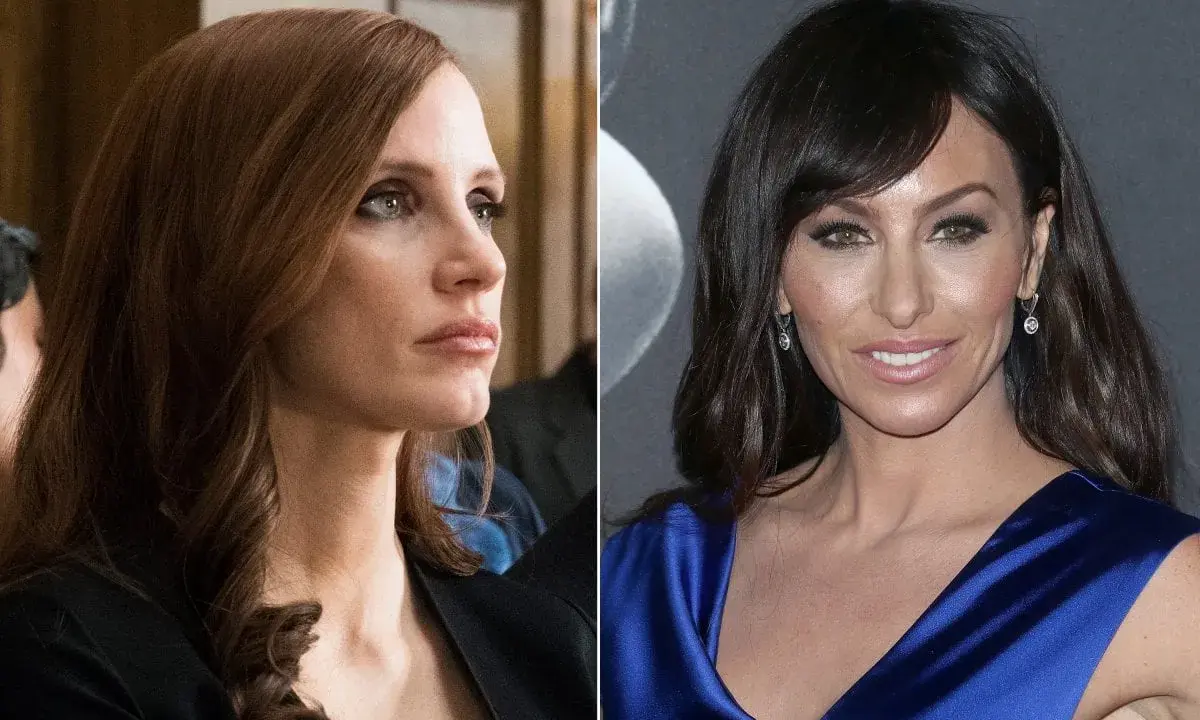 Jessica Chastain e Heidi Moneymaker, due volti del cast di Molly's Game, in un collage.