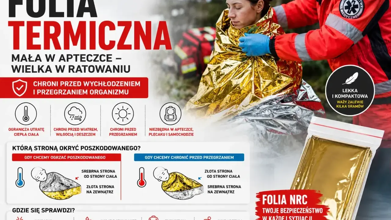 Folia termiczna: jak używać? Chroni przed wychłodzeniem i przegrzaniem. W apteczce, plecaku, samochodzie. Niezbędna w każdej sytuacji.