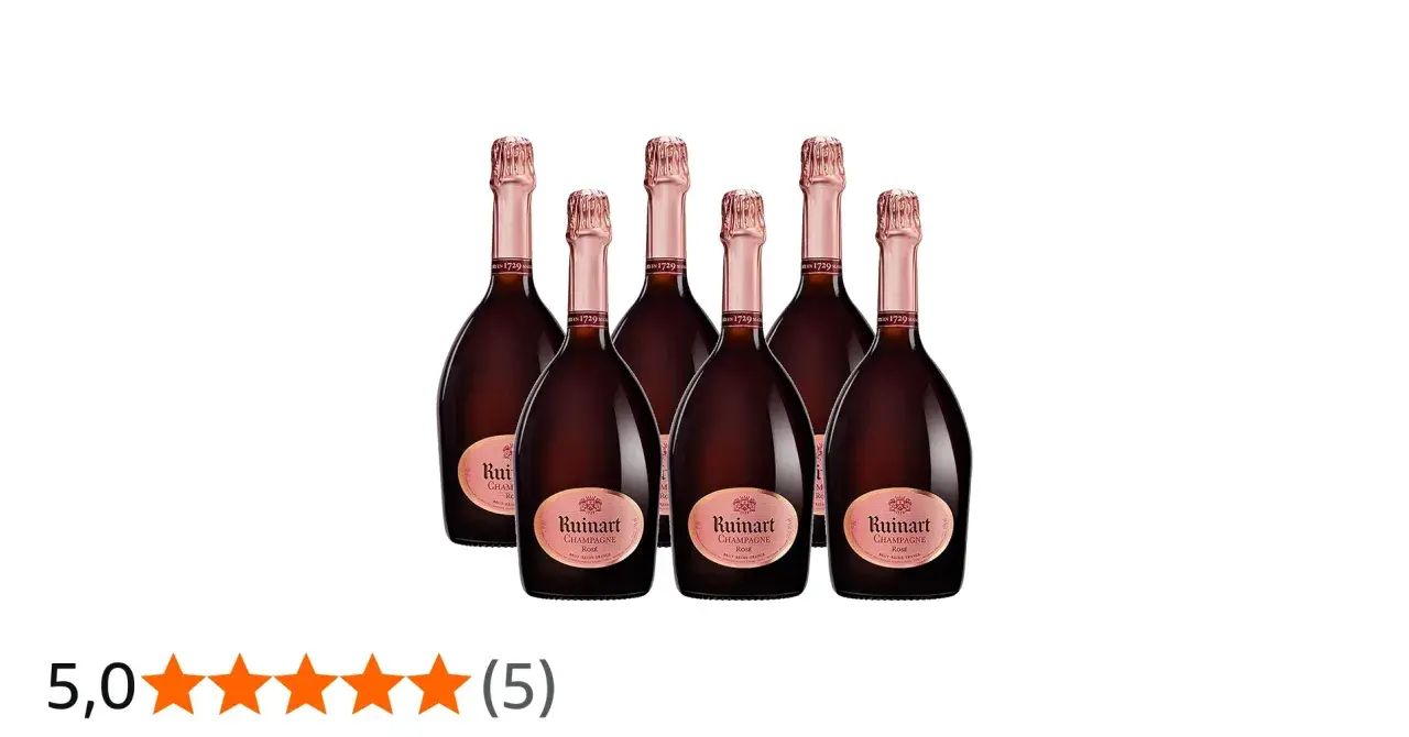 Sechs Flaschen Dom Ruinart Rosé Champagner, bereit für besondere Anlässe.