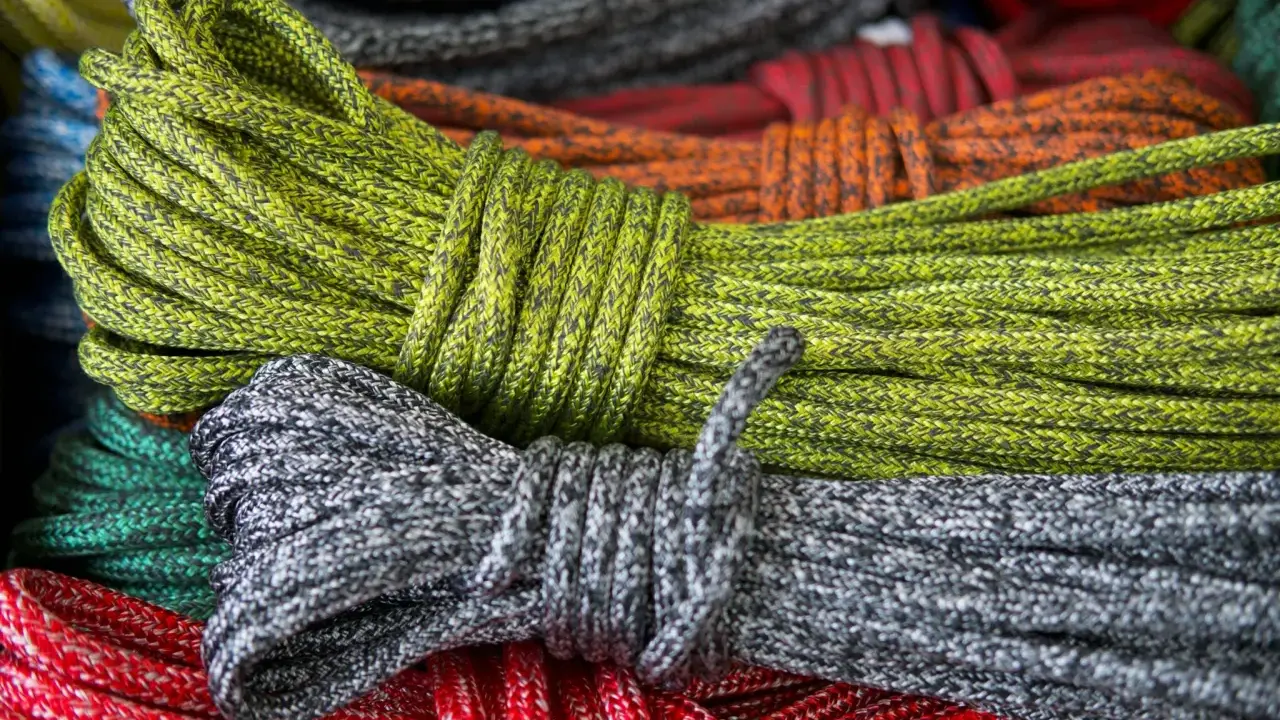 Des cordages colorés, prêts pour l'aventure. Quel cordage choisir pour votre prochaine expédition ? Vert, gris, rouge, orange, bleu... le choix est vaste.