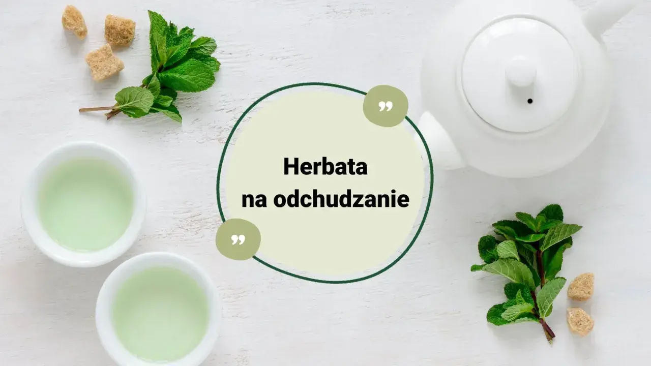 Dwie filiżanki zielonej herbaty, czajniczek, świeża mięta i cukier. Napar na odchudzanie.