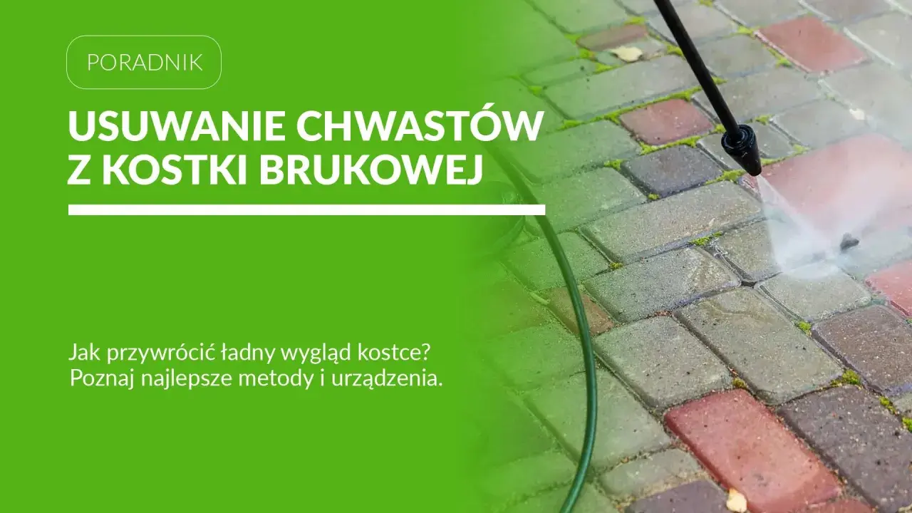 Myjka ciśnieniowa usuwa chwasty z kostki brukowej, przywracając jej estetyczny wygląd.