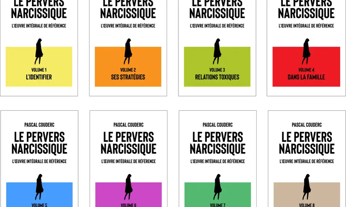 Les 8 volumes de "Le Pervers Narcissique" de Pascal Couderc. Un guide complet pour identifier, comprendre et se reconstruire face à ces personnalités.