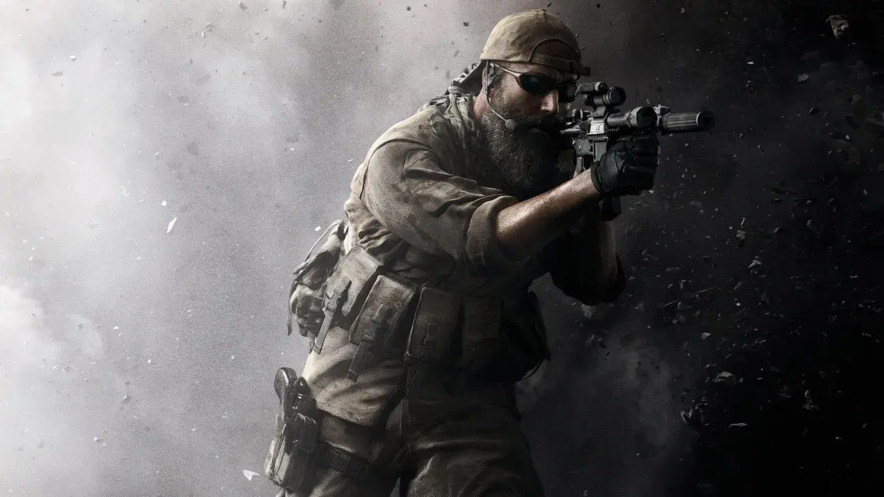 Żołnierz z brodą i karabinem, gotowy do akcji. Jego postawa sugeruje determinację godną zdobycia medal of honor.