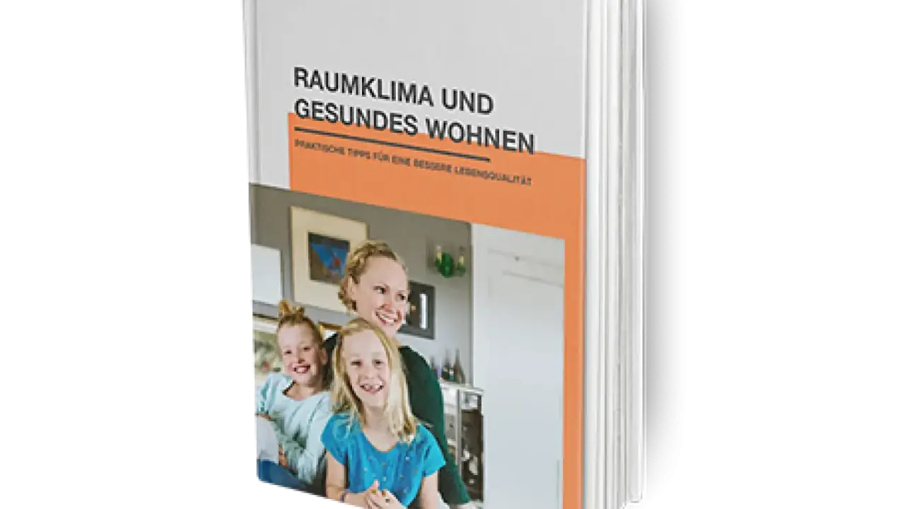 Buchcover "Raumklima und gesundes Wohnen" mit Familie. Praktische Tipps für gesunde baumaterialien und bessere Lebensqualität.