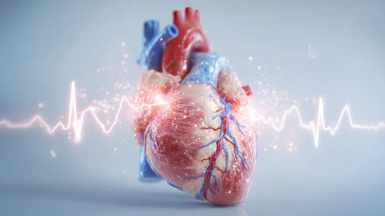 Anatomical heart with glowing ECG line. Czy migotanie przedsionków jest groźne? To pytanie zadaje sobie wiele osób.