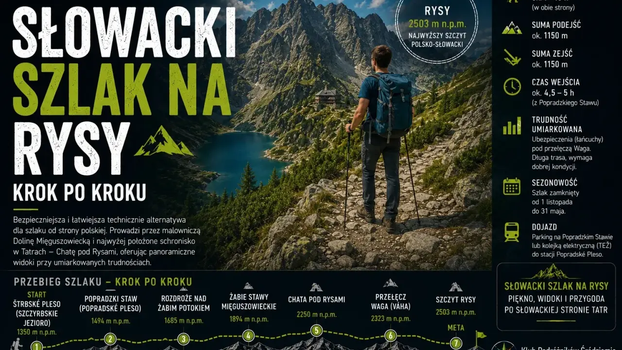 Słowacki szlak na Rysy: trasa od strony słowackiej, umiarkowana trudność, czas przejścia ok. 9-10h. Widoki zapierają dech!