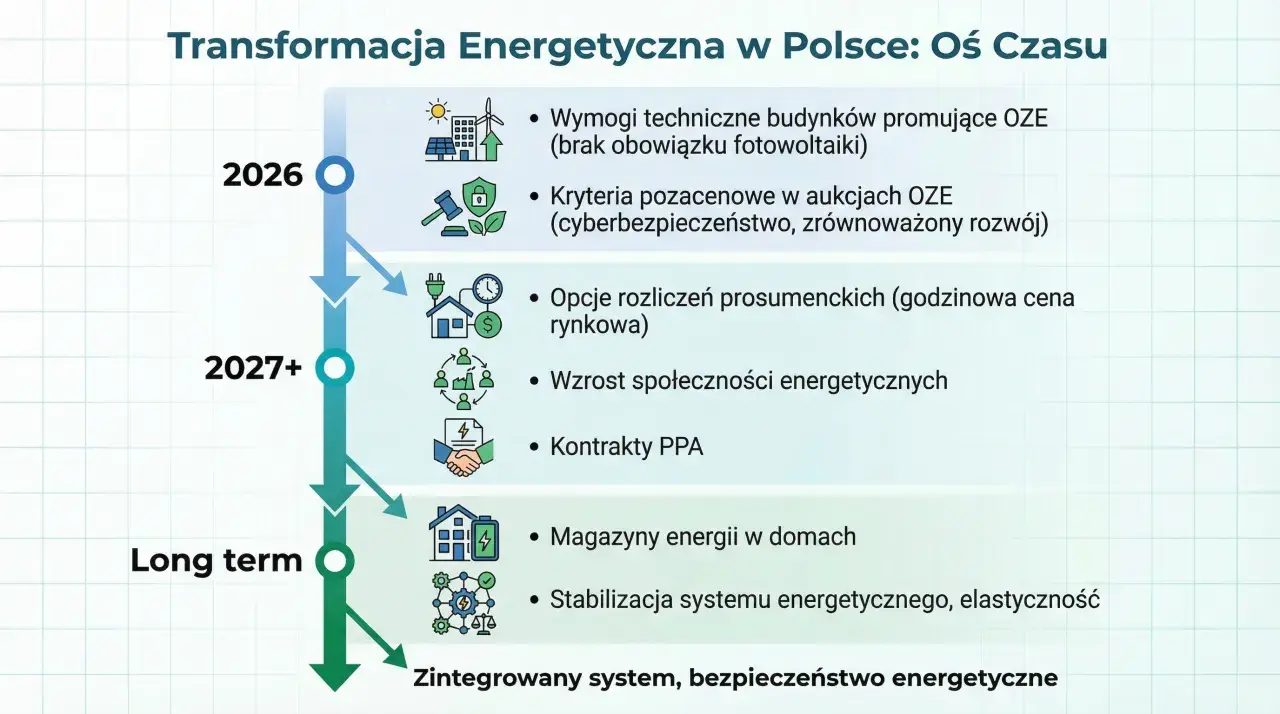 Oś czasu transformacji energetycznej w Polsce: 2026, 2027+, Long term.