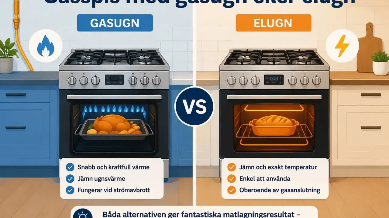 Jämförelse mellan gasugn med snabb värme och elugn med exakt temperatur. Båda ger fantastiska resultat.