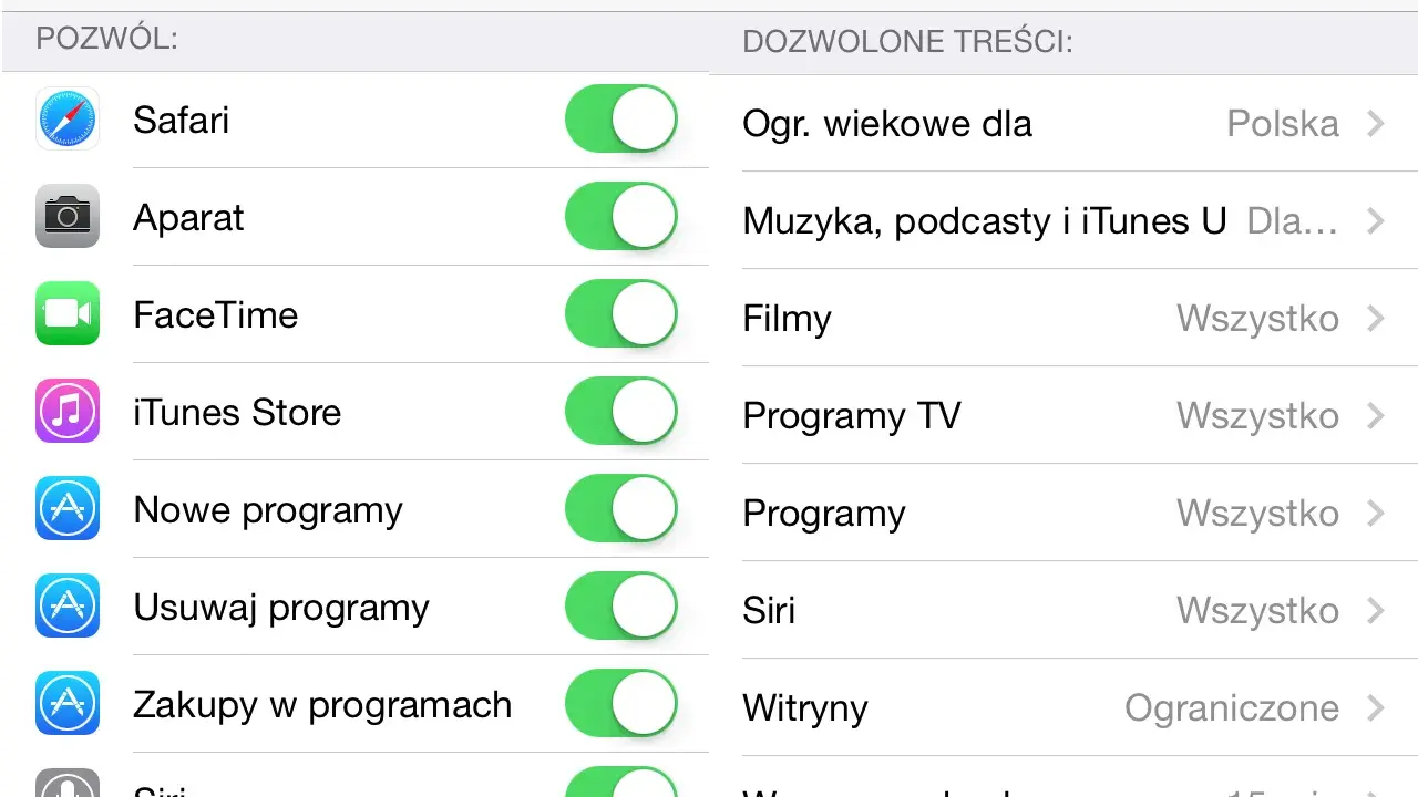 Ustawienia iPhone: kontrola rodzicielska pozwala zarządzać dostępem do aplikacji, treści i funkcji.