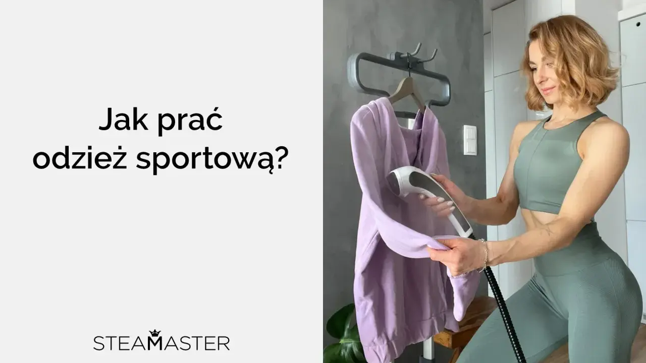 Kobieta używa parownicy do odświeżenia odzieży sportowej. Szybki sposób na utrzymanie świeżości ubrań po treningu.