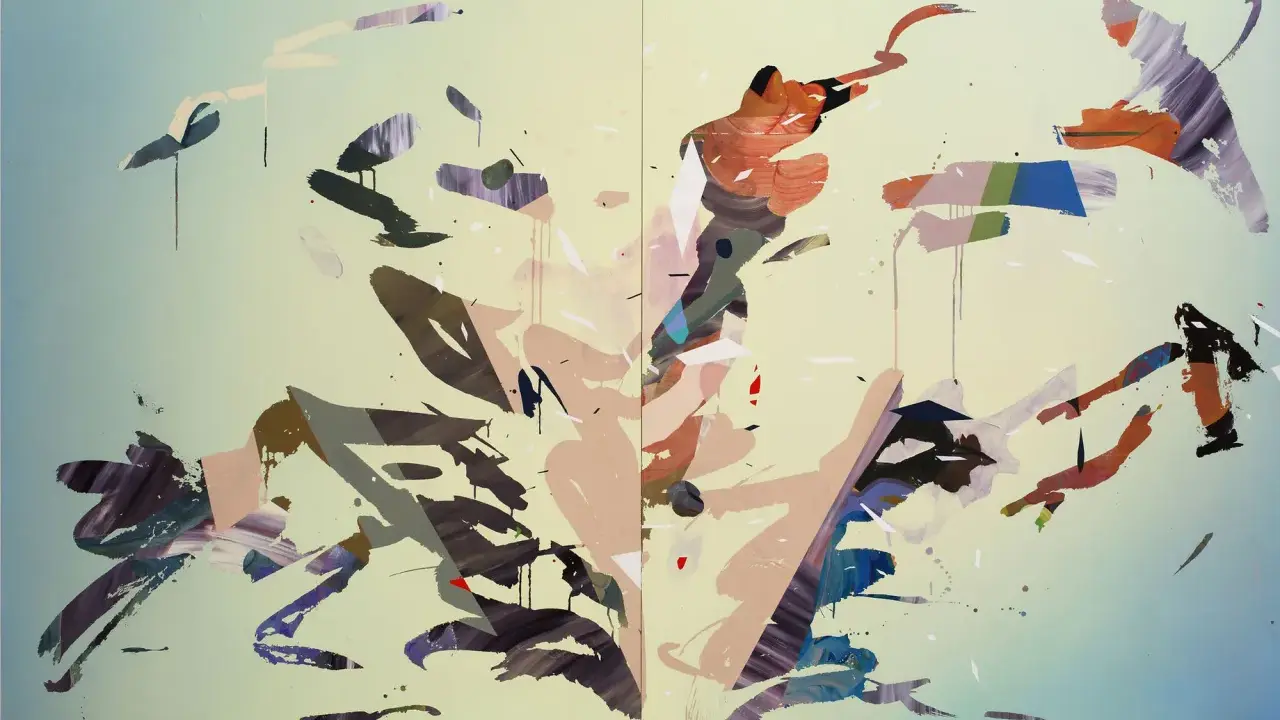 A dynamic modern abstract art piece with bold brushstrokes and a vibrant color palette, evoking a sense of movement and energy.