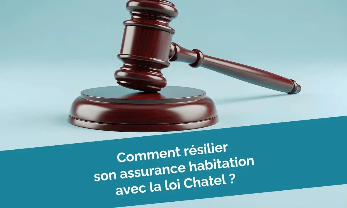 Marteau de juge sur fond bleu, symbolisant la loi Chatel pour résilier son assurance habitation.