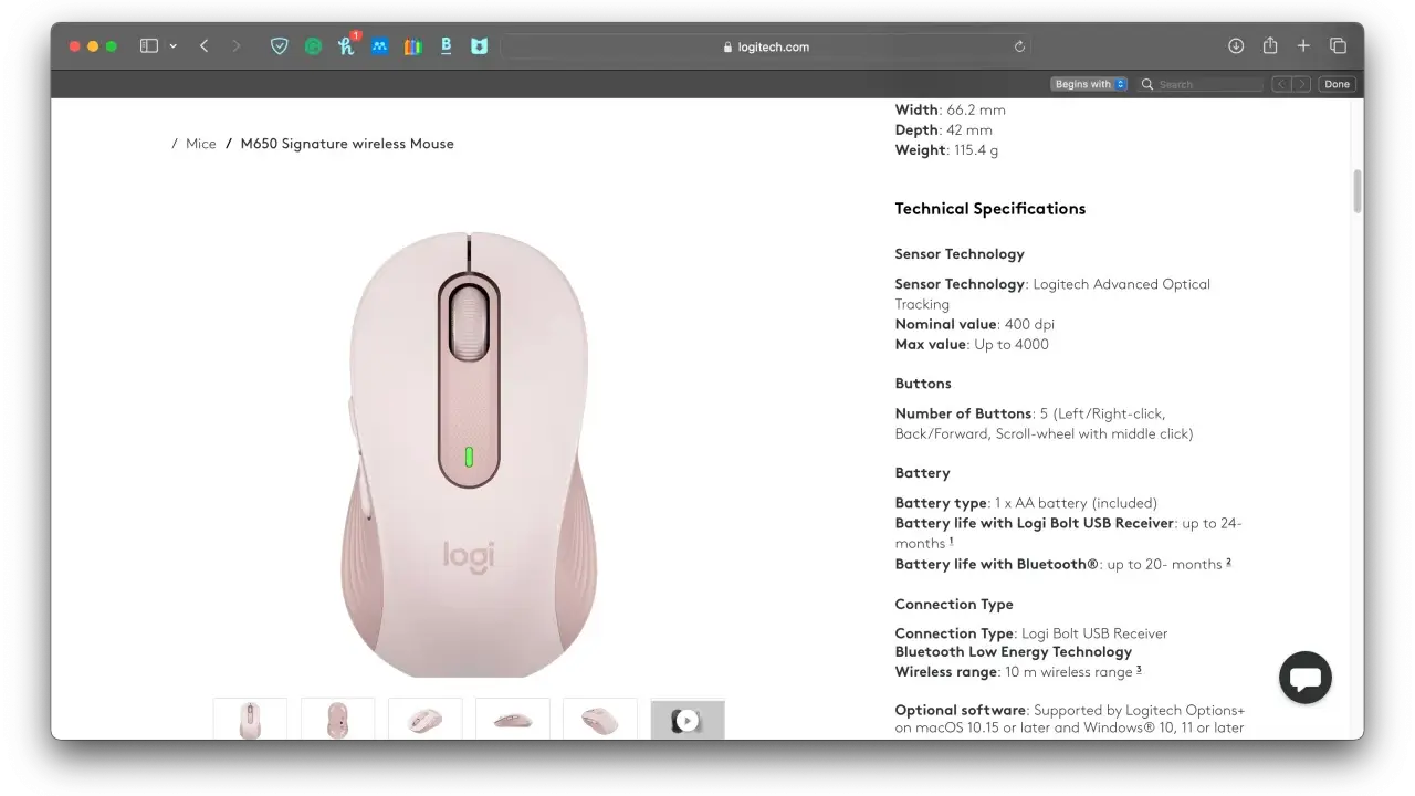 Mysz Logitech M650 Signature. Nominalna wartość DPI to 400, maksymalna do 4000. Dowiedz się, jak sprawdzić DPI.