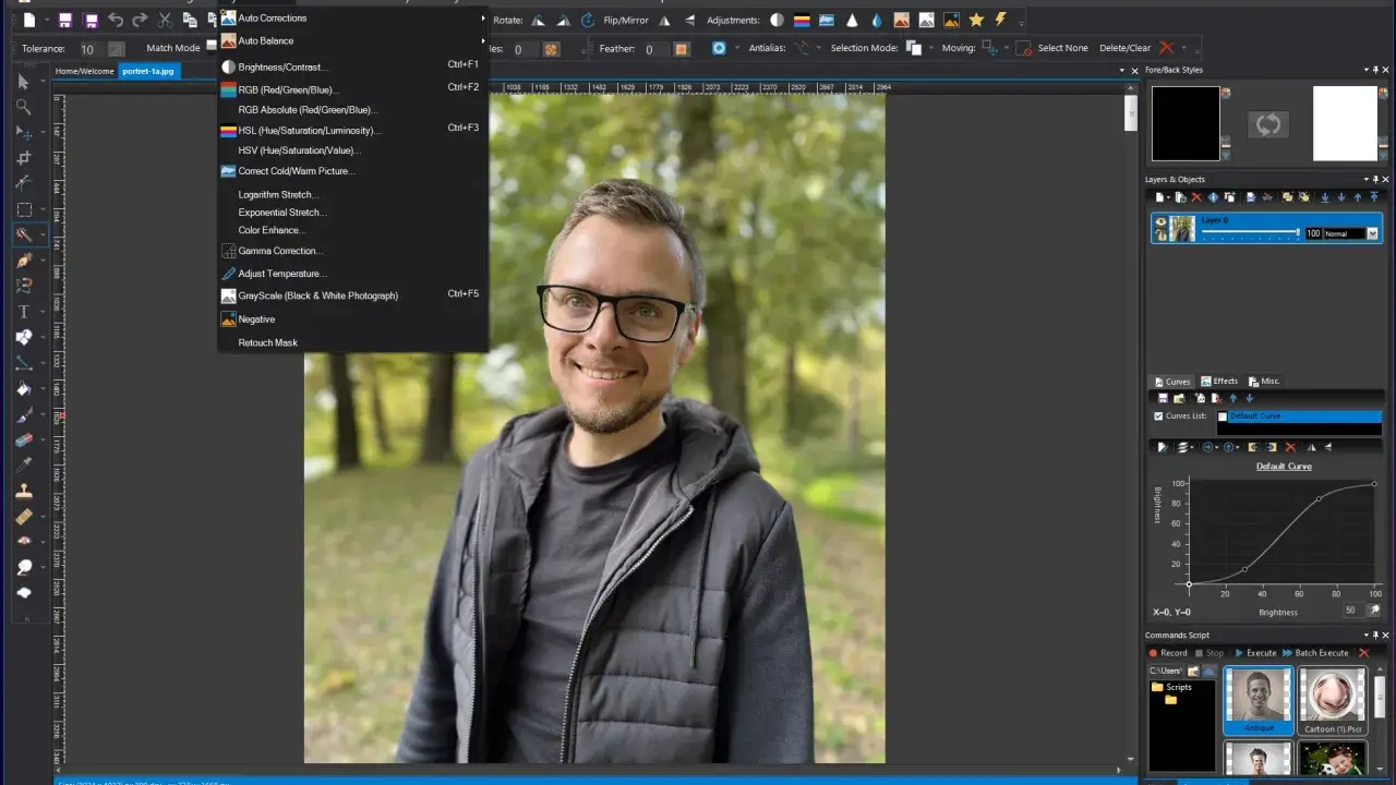 Program do edycji JPG, gdzie można poprawić jasność i kontrast zdjęcia portretowego.