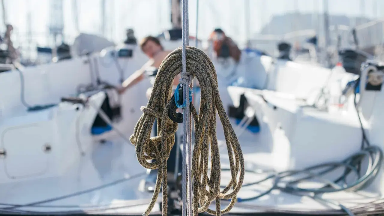 Câble d'ancre enroulé, prêt pour l'installation du guindeau électrique sur un voilier.