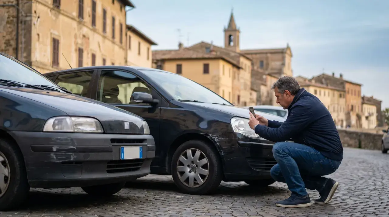 Uomo documenta con smartphone le lesioni sinistro stradale su auto, un caso di 5 anni fa.