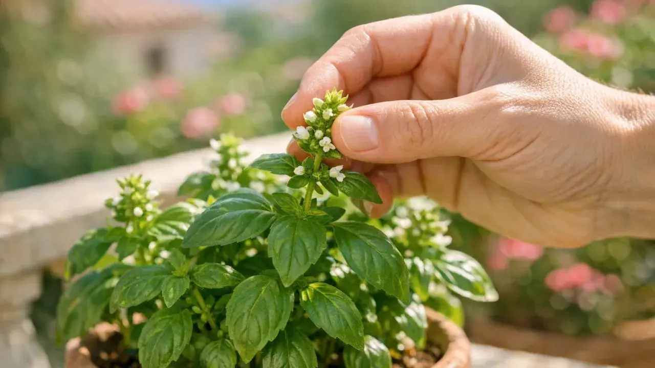 Maintenir un plant de basilic en santé, c'est facile : pincez les fleurs pour encourager la croissance des feuilles.