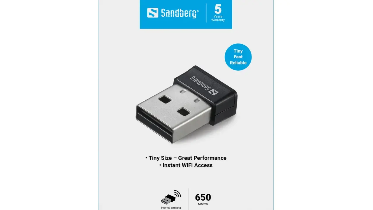 Sandberg Micro WiFi USB Dongle mit 650 Mbit/s. Klein, schnell und zuverlässig für sofortigen WLAN-Zugang.