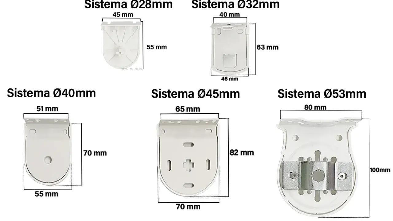 Guía visual para saber como medir estores. Muestra diferentes sistemas de estores con sus medidas en milímetros.