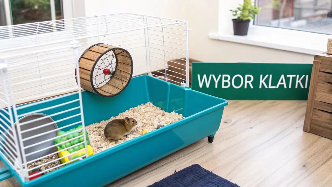 Chomik w klatce z kołowrotkiem. Zastanawiasz się, dlaczego chomik gryzie klatkę? Może potrzebuje więcej przestrzeni lub zabawek.