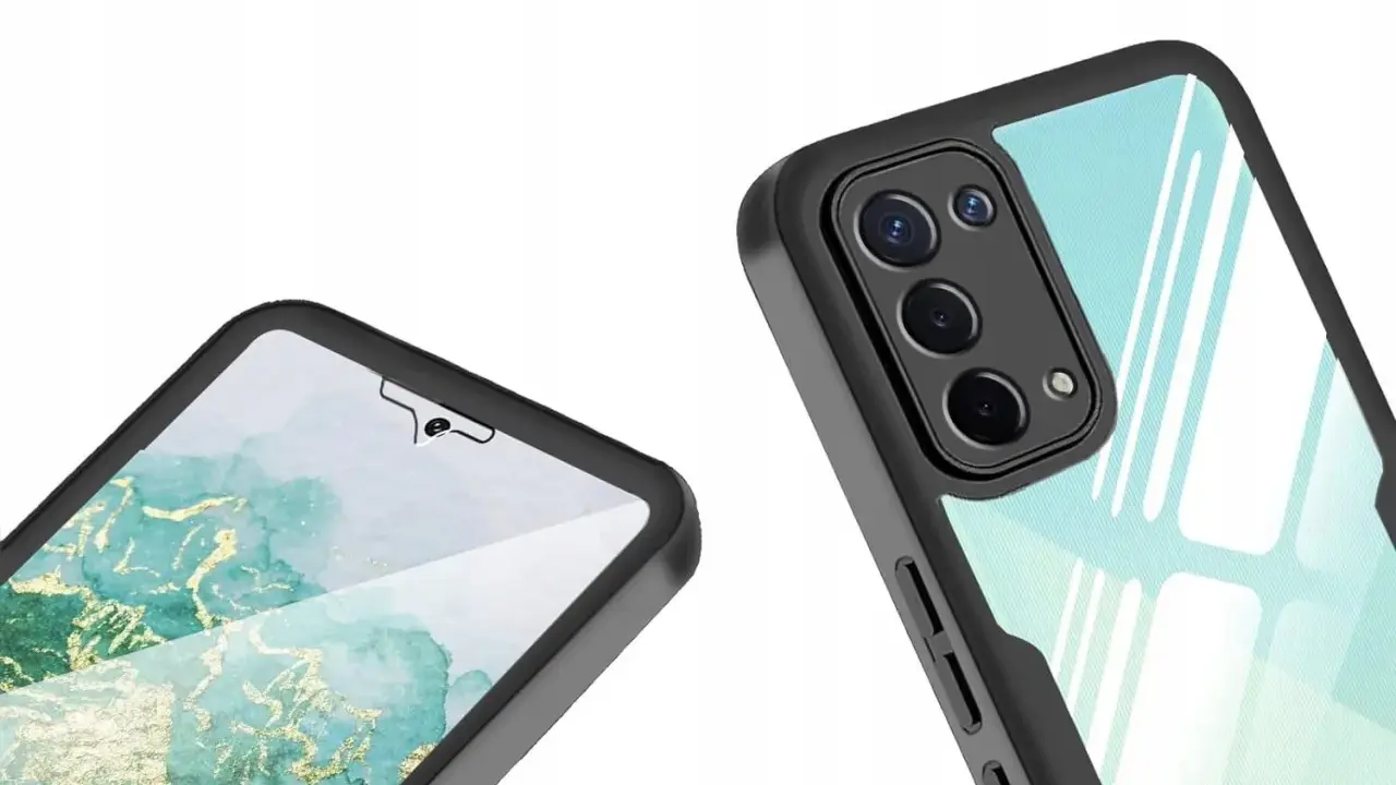 Eleganckie etui Oppo A74 5G z marmurkowym wzorem i błyszczącym tyłem.